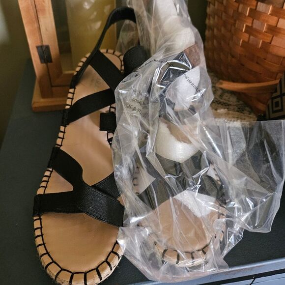 NEW Charles NICK Black Espadrille Wedge Sandals Size 10 Elegant Summer Style - Picture 3 of 6